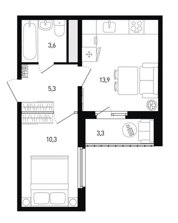 Планировка 1-комн 34,8, 35,5 м²