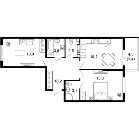 Планировка 2-комн 64,7 м²