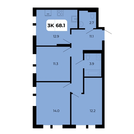 Планировка 3-комн 68,1 м²