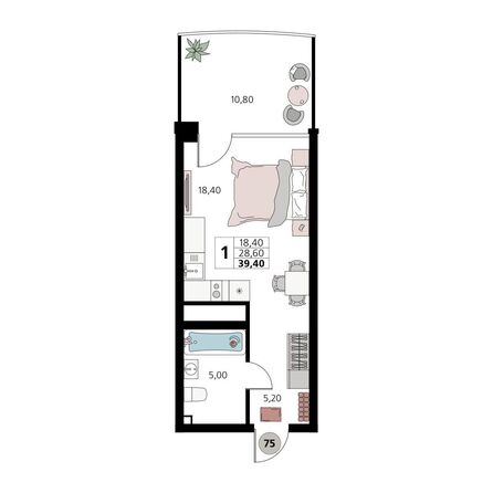 Планировка 1-комн 39,4 м²