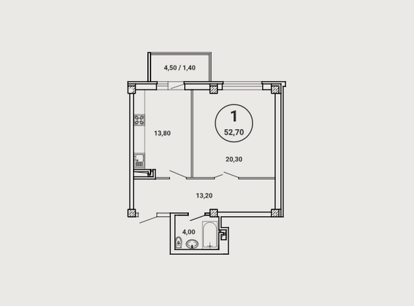 Планировка 1-комн 52,7 м²