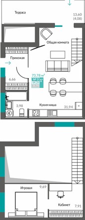 Планировка 1-комн 64,26 м²