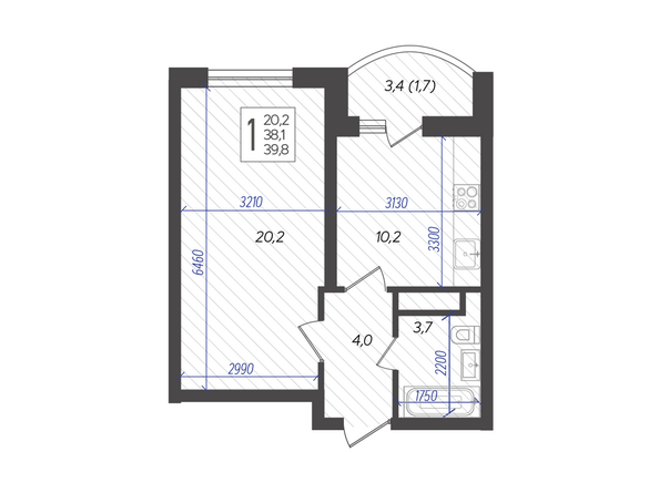 Планировка 1-комн 39,8 м²