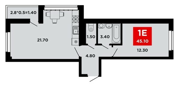 Планировка 1-комн 45,1 м²