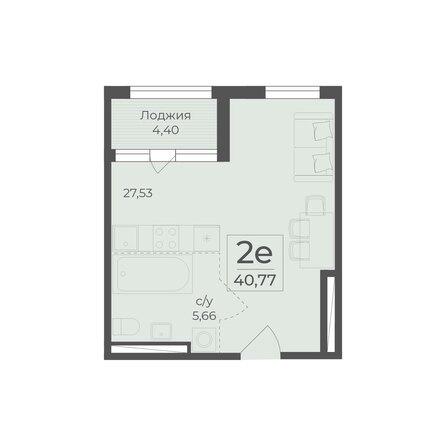 Планировка 2-комн 40,77 м²
