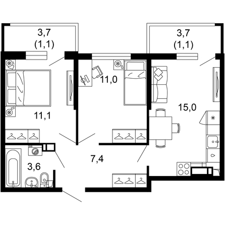 Планировка 2-комн 50,3 м²