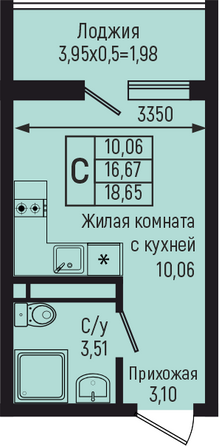 Планировка Студия 18,65 м²