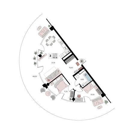 Планировка 3-комн 117,1 м²