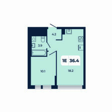 Планировка 1-комн 36,4 м²