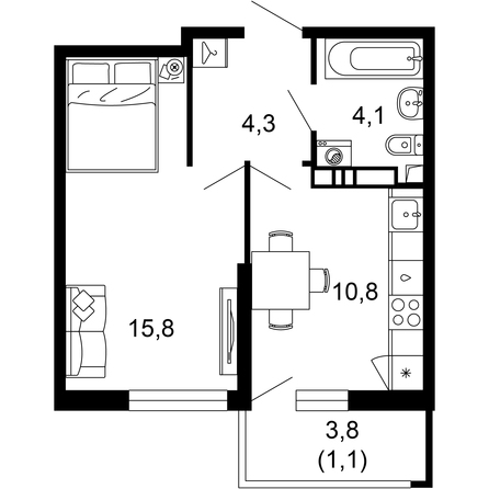 Планировка 1-комн 36,1 м²