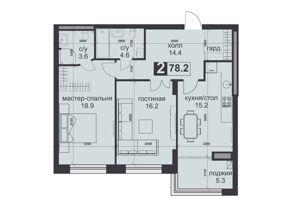 Планировка 2-комн 78,2 м²