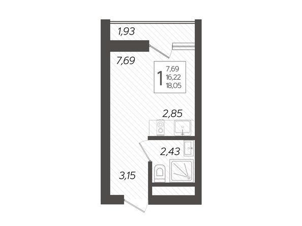 Планировка 1-комн 18,05 м²