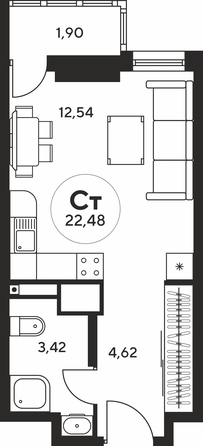 Планировка Студия 22,35 м²