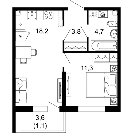 Планировка 1-комн 39,1 м²