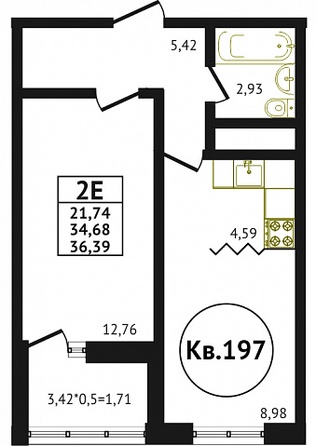 Планировка 1-комн 36,39, 36,4 м²