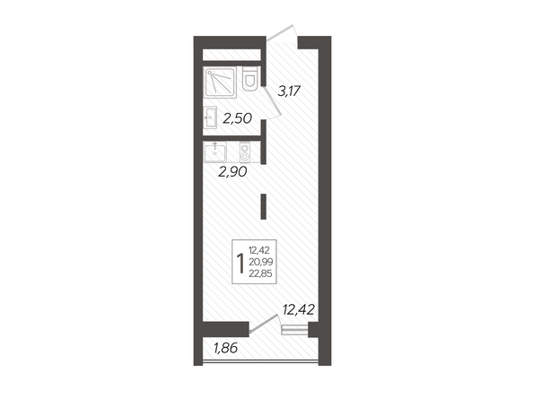 Планировка 1-комн 22,85 м²