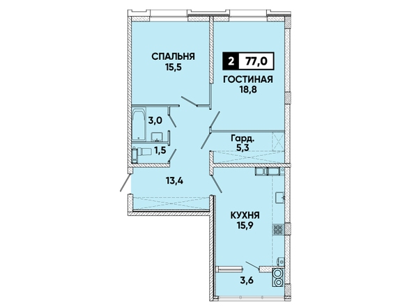 Планировка 2-комн 77 м²