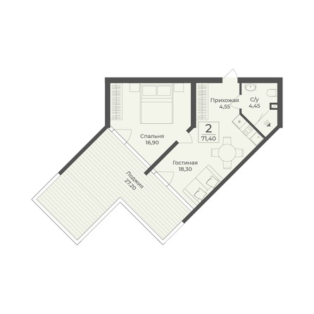 Планировка Апартамент 71,4, 71,7 м²