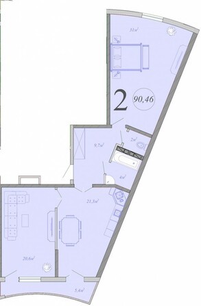 Планировка 2-комн 90 м²