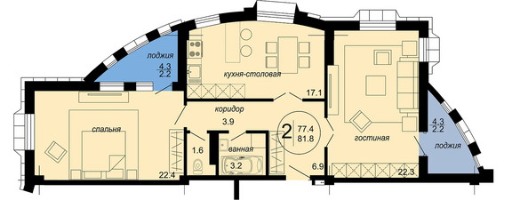 Планировка 2-комн 81,8 м²