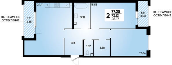 Планировка 2-комн 77,05 м²