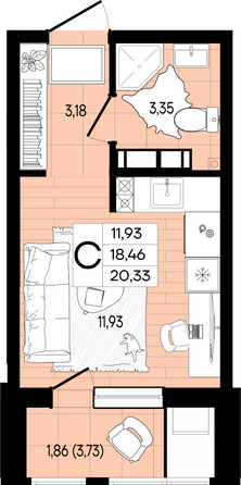 Планировка Студия 20,33 м²