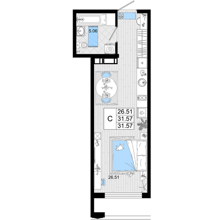 Планировка Студия 31,57, 32,23 м²