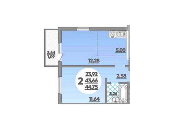 Планировка 2-комн 44,75 м²