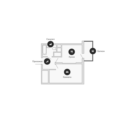 Планировка 1-комн 37,46 м²