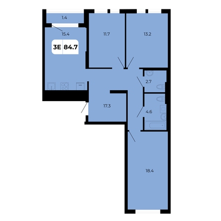 Планировка 3-комн 84,7 м²