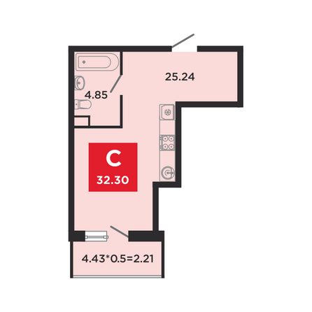 Планировка Студия 32,3 м²