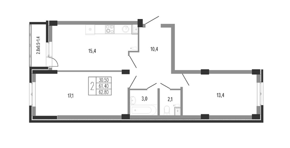 Планировка 2-комн 62,8 м²