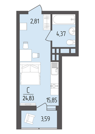 Планировка Студия 24,83 м²