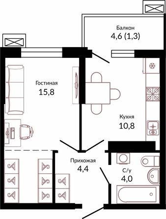 Планировка 1-комн 36,3 м²