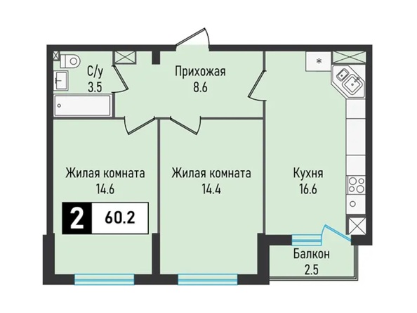 Планировка 2-комн 60,2 м²