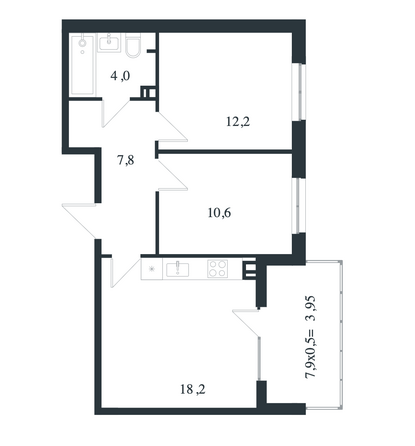 Планировка 2-комн 56,75 м²