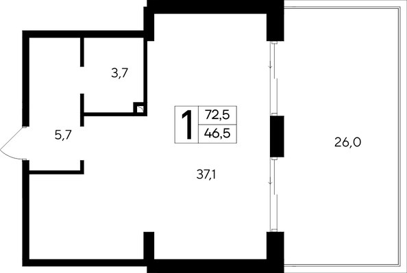 Планировка Апартамент 72,5, 72,8 м²