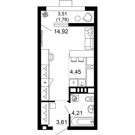 Планировка 1-комн 28,94 м²