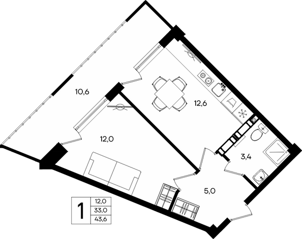 Планировка Апартамент 43,6 м²
