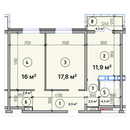 Планировка 2-комн 67,9 м²