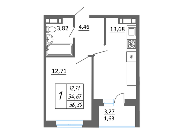 Планировка 1-комн 36,3 м²