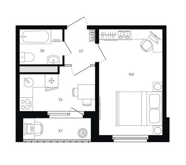 Планировка 1-комн 32, 32,6 м²