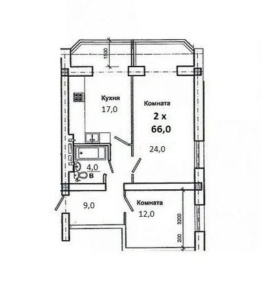 Планировка 2-комн 66 м²