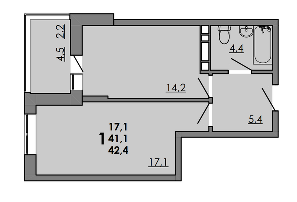 Планировка 1-комн 42,4 м²