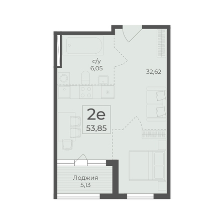 Планировка 2-комн 53,85 м²