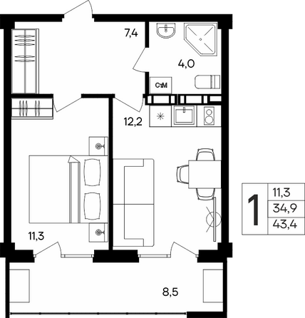 Планировка Апартамент 43,4 м²