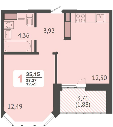 Планировка 1-комн 35,4 м²