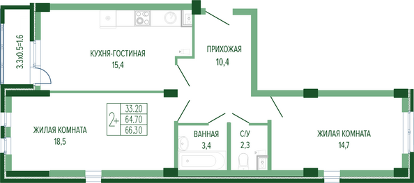 Планировка 2-комн 66,3 м²