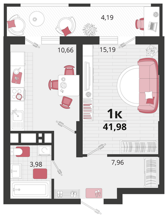 Планировка 1-комн 41,98 м²