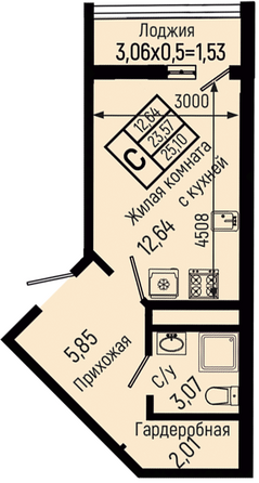 Планировка Студия 25,1 м²